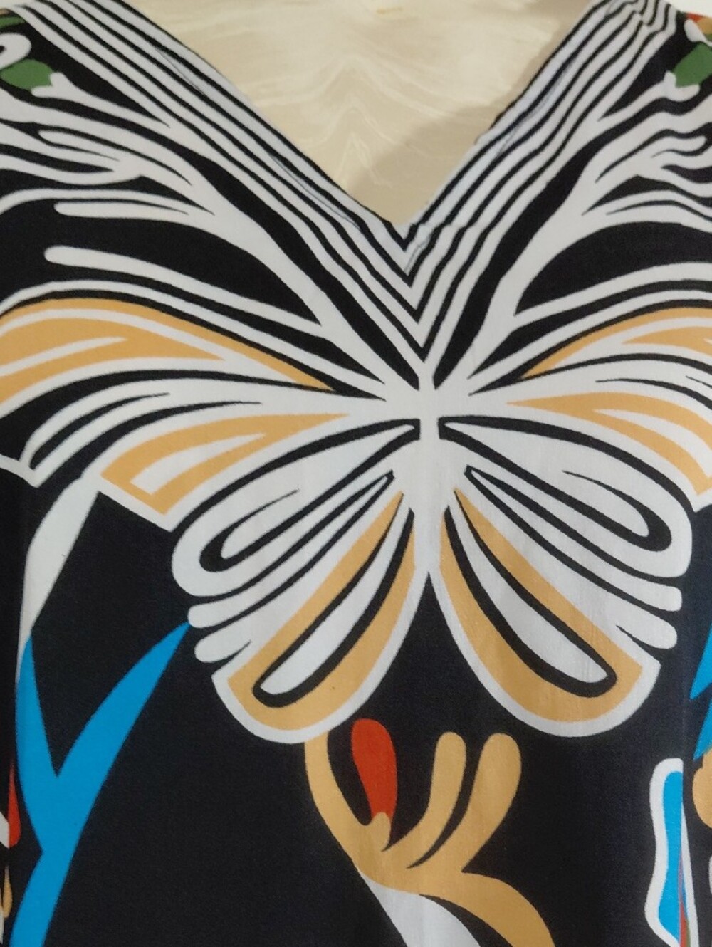 Black Caftan with Colorful Floral & Butterfly Print One Size - Picture 5 of 8